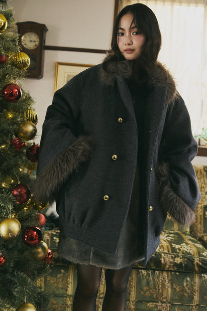 collar fur cocoon coat