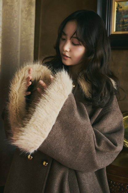 collar fur cocoon coat