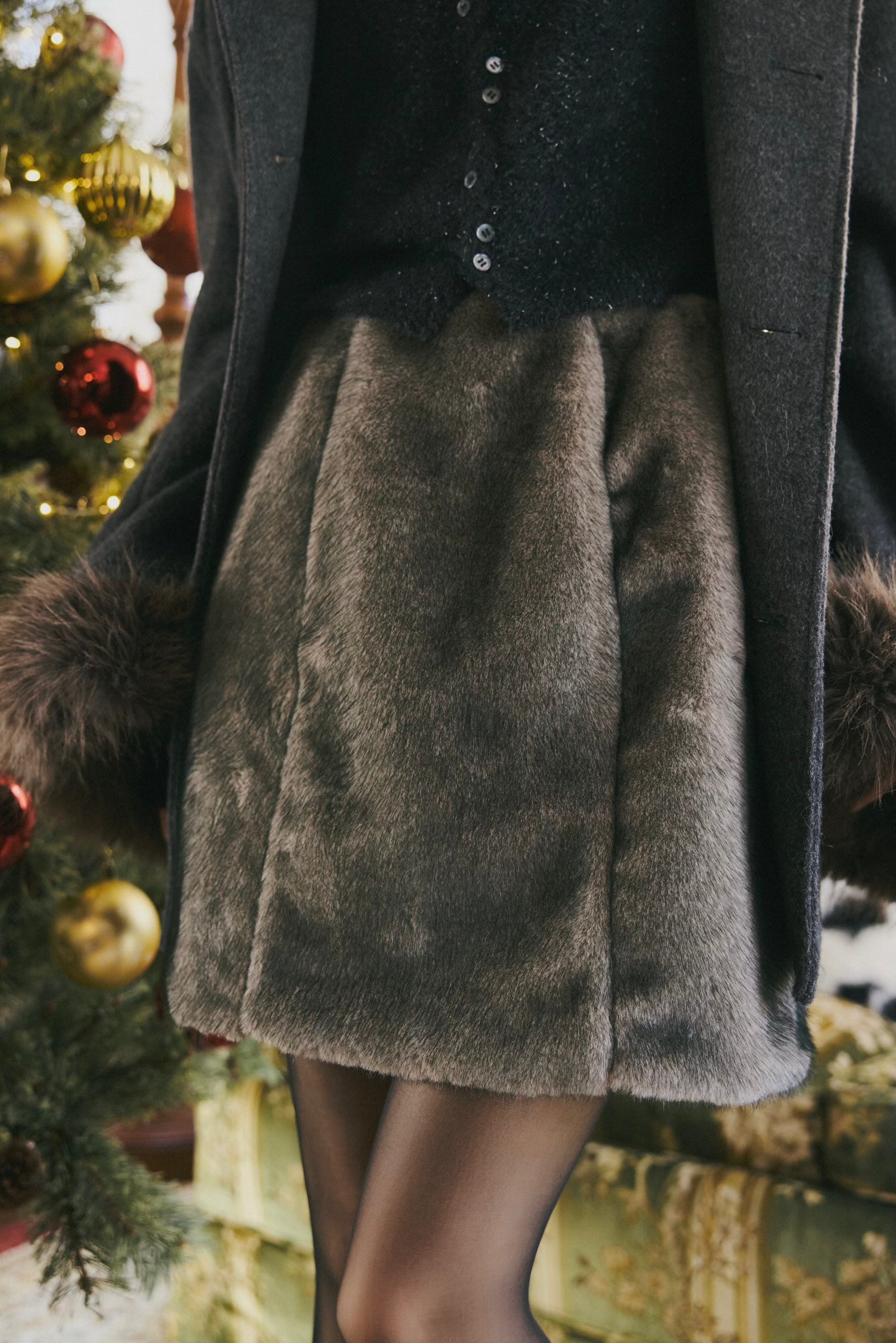 fur mini skirt
