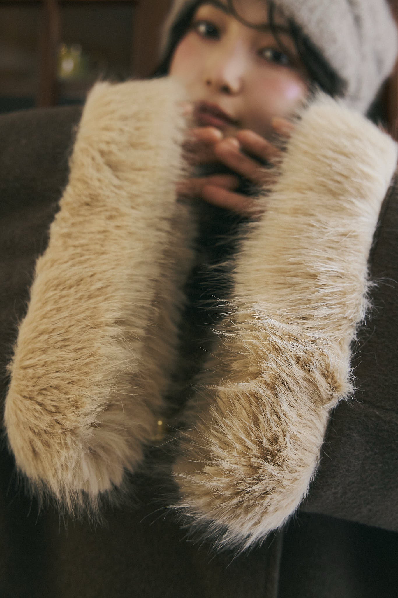 collar fur cocoon coat
