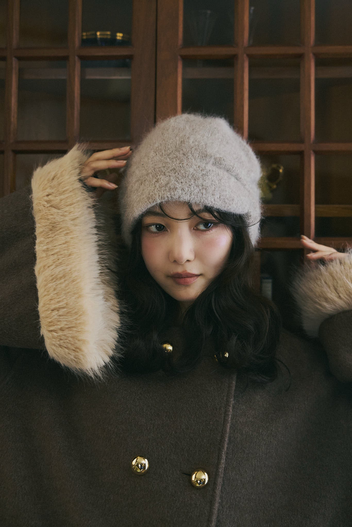 collar fur cocoon coat