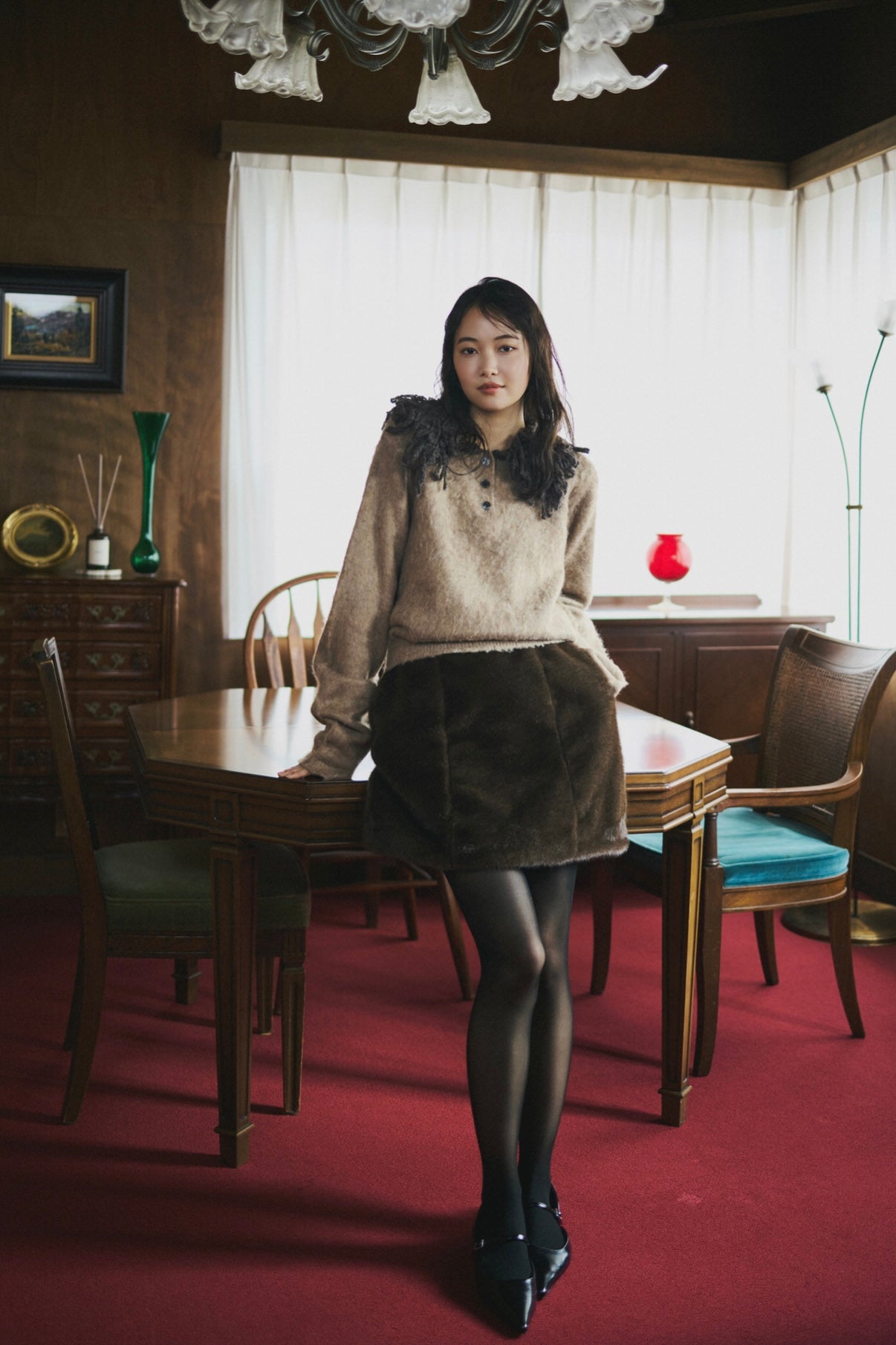 fringe collar sleeve knit