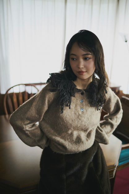fringe collar sleeve knit
