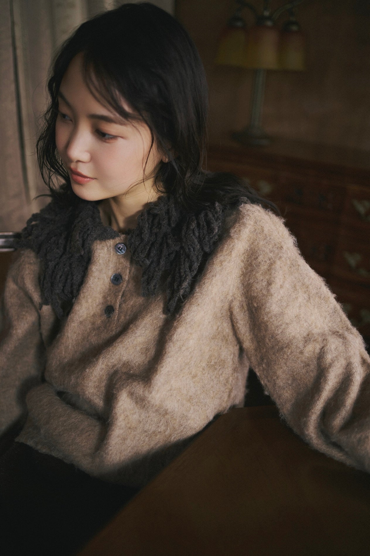 fringe collar sleeve knit