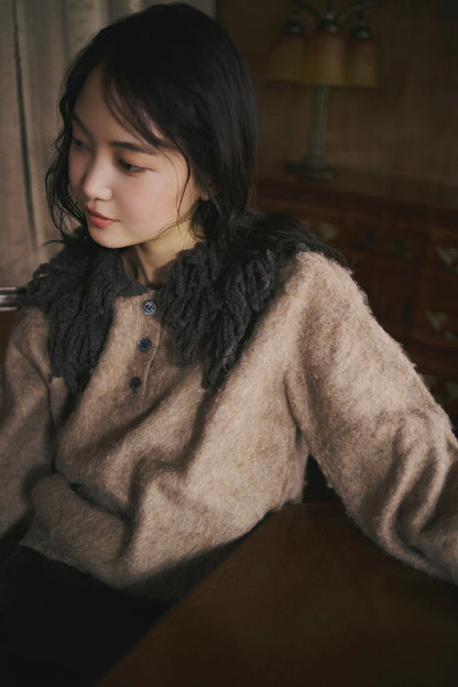 fringe collar sleeve knit