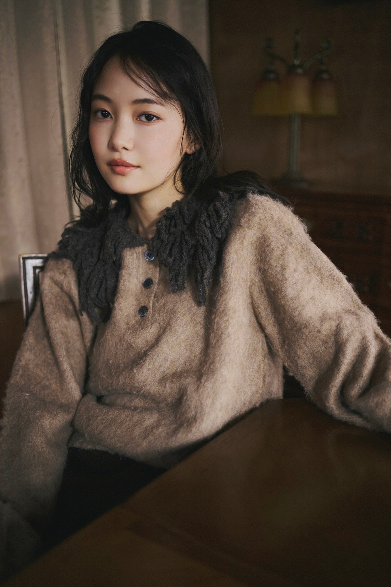 fringe collar sleeve knit