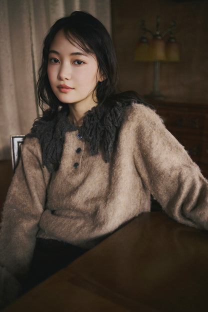 fringe collar sleeve knit