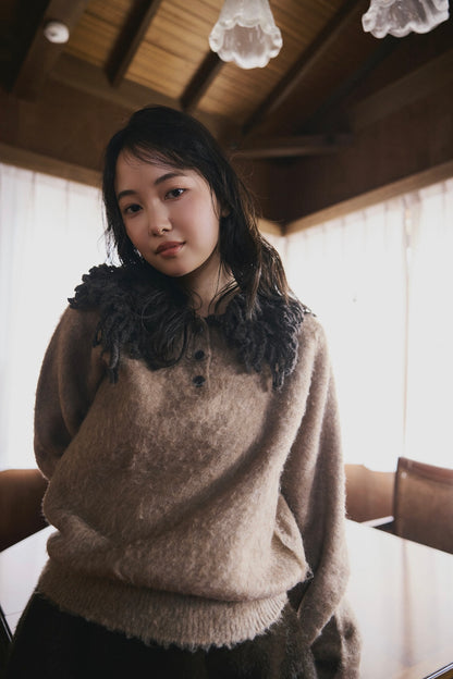 fringe collar sleeve knit