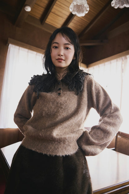 fringe collar sleeve knit