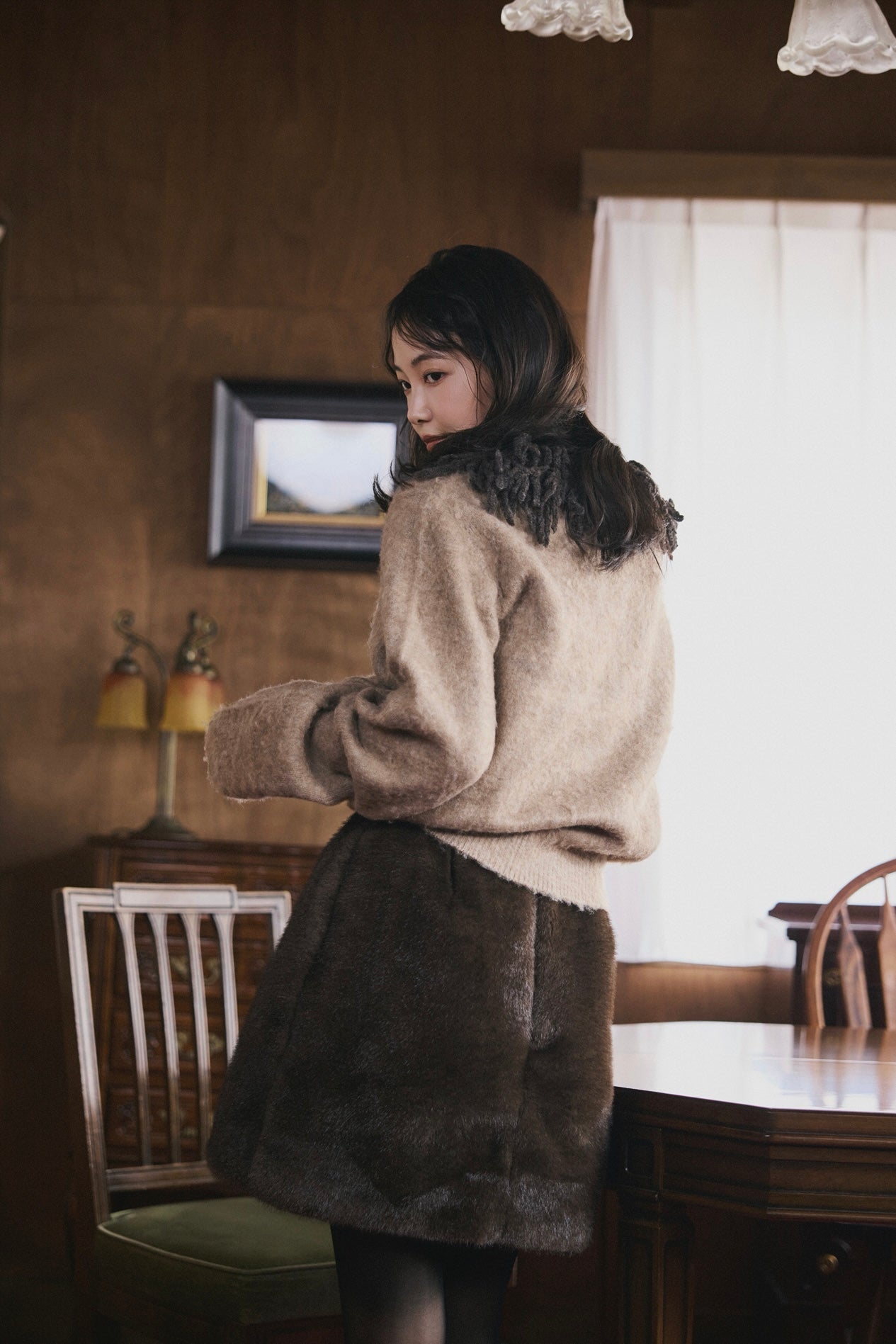 fringe collar sleeve knit