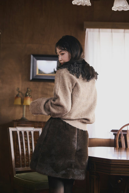 fringe collar sleeve knit