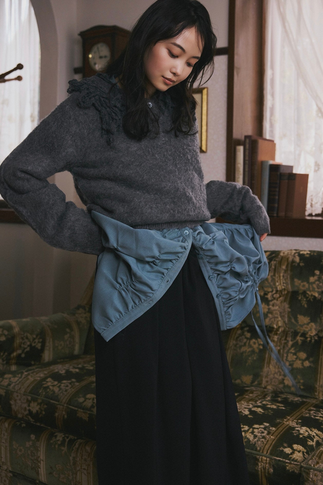 fringe collar sleeve knit