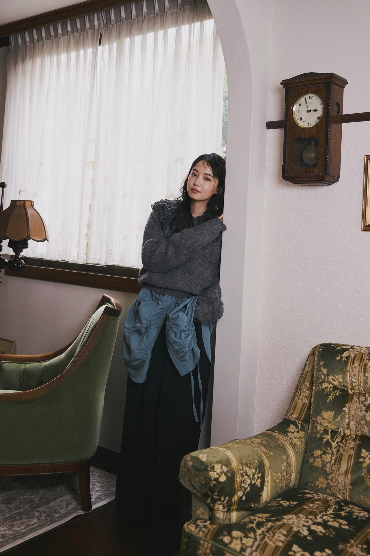 fringe collar sleeve knit