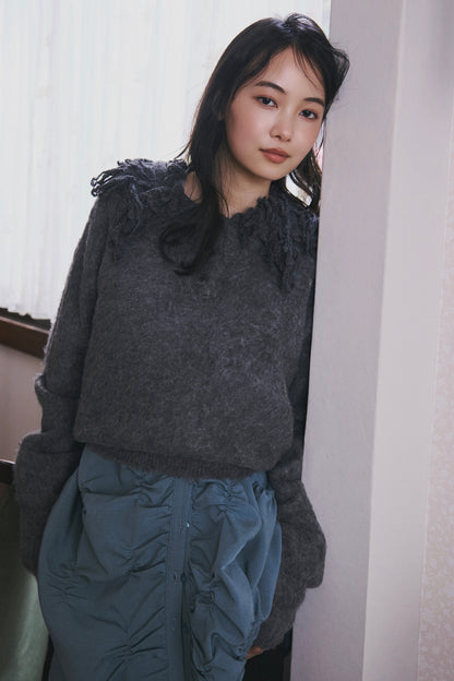 fringe collar sleeve knit