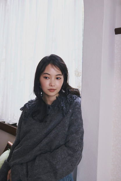 fringe collar sleeve knit