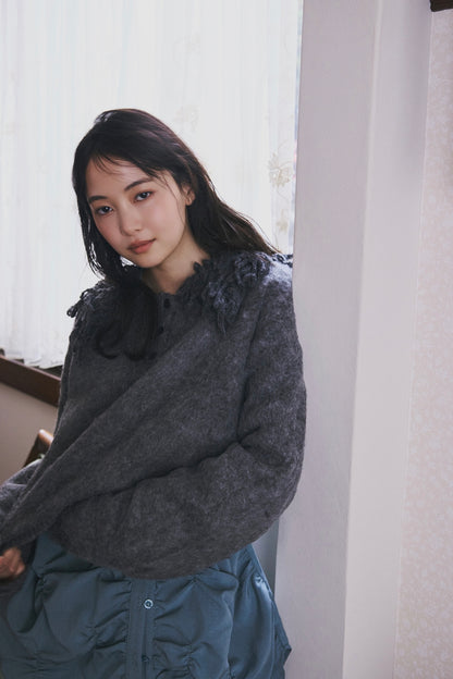 fringe collar sleeve knit