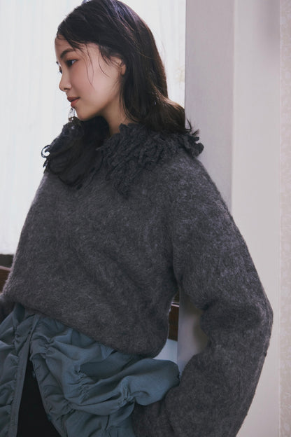 fringe collar sleeve knit