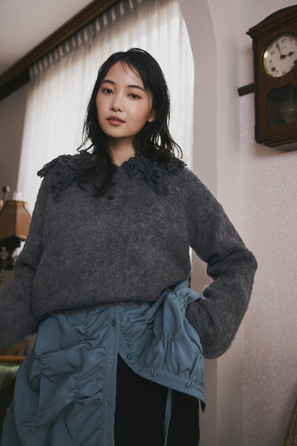 fringe collar sleeve knit