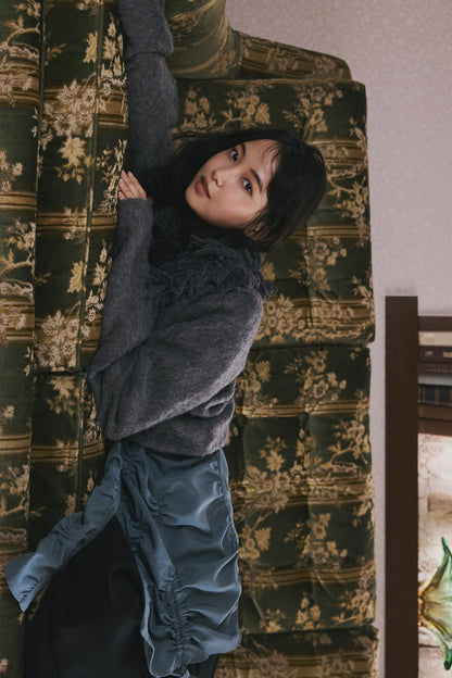 fringe collar sleeve knit