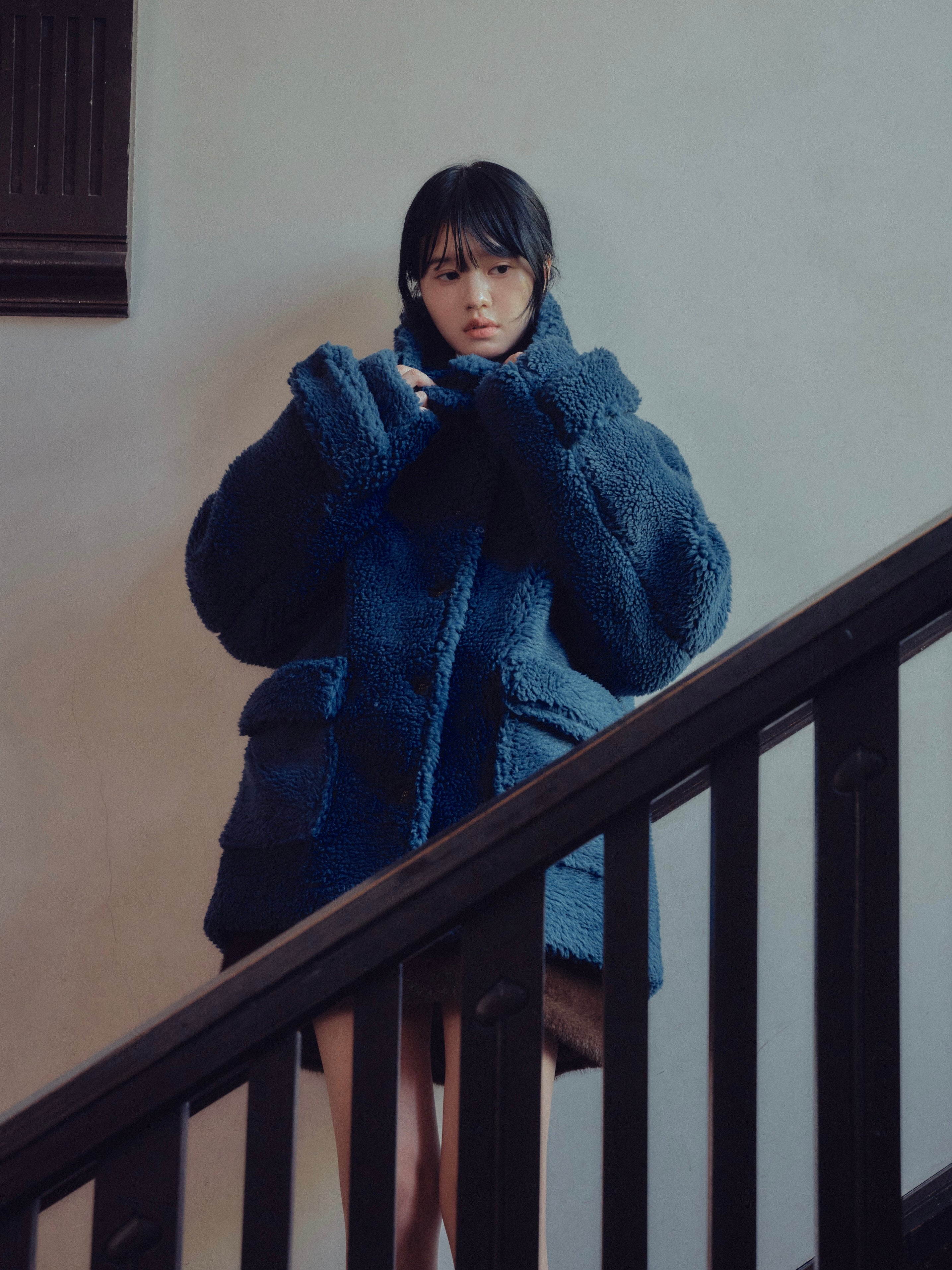stand neck boa coat